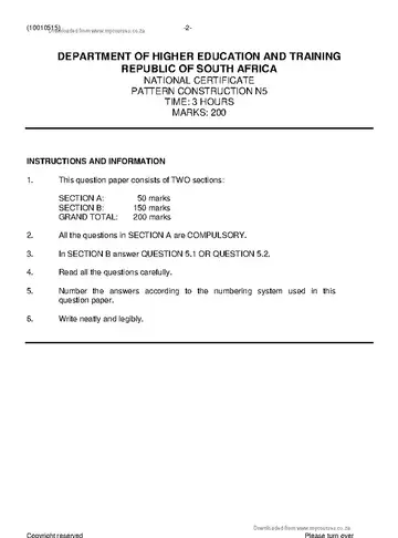 Pattern Construction N5 November 2020 question paper, first page of questions