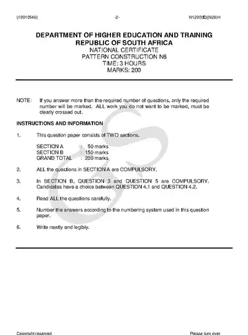 Pattern Construction N6 November 2018 question paper, first page of questions