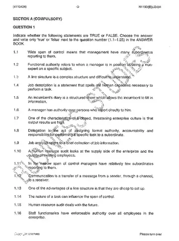 Personnel Management N4 June 2014 question paper, first page of questions