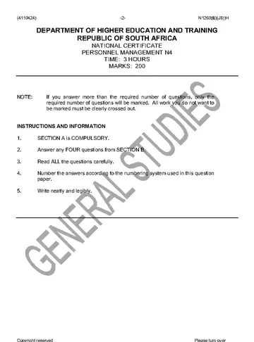 Personnel Management N4 June 2016 question paper, first page of questions
