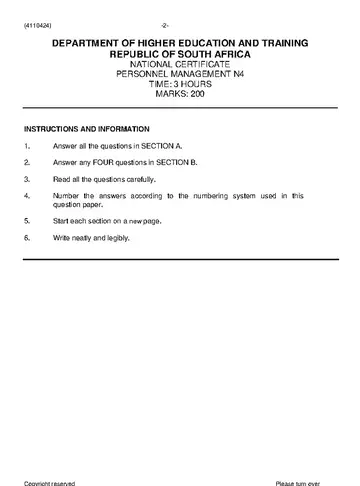 Personnel Management N4 June 2021 question paper, first page of questions