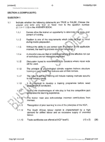 Personnel Training N5 June 2014 question paper, first page of questions