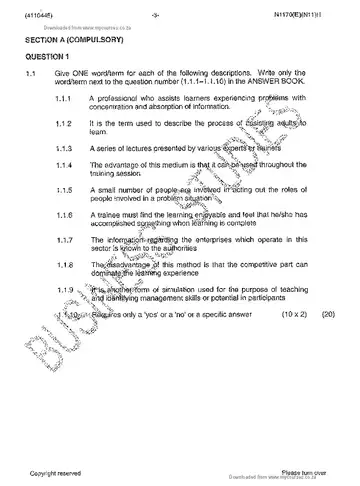 Personnel Training N5 November 2014 question paper, first page of questions
