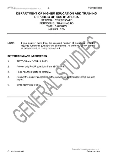 Personnel Training N5 June 2016 question paper, first page of questions