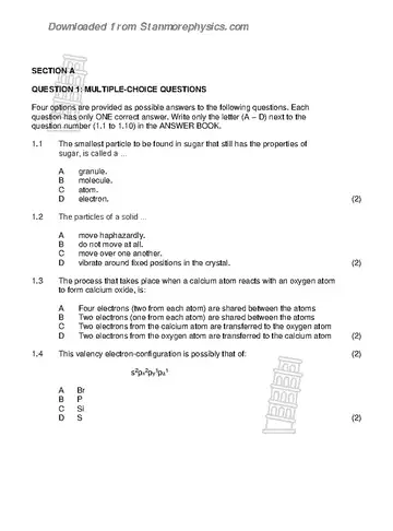 Physical Science Grade 10 November 2021 Paper 2 (Gauteng) question paper, first page of questions
