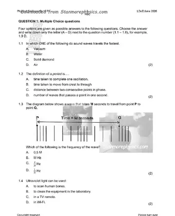 Physical Science Grade 10 June 2026 Paper 1 (Limpopo) question paper, first page of questions