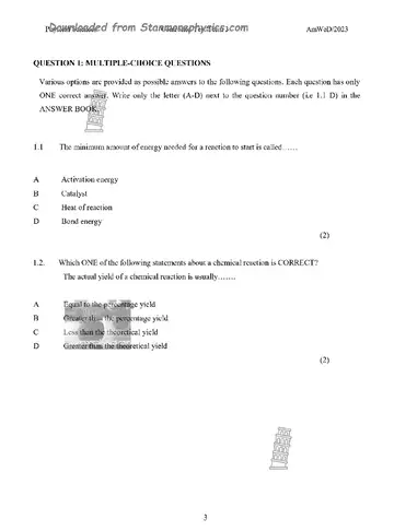 Physical Science Grade 11 September 2023 (Eastern Cape) question paper, first page of questions