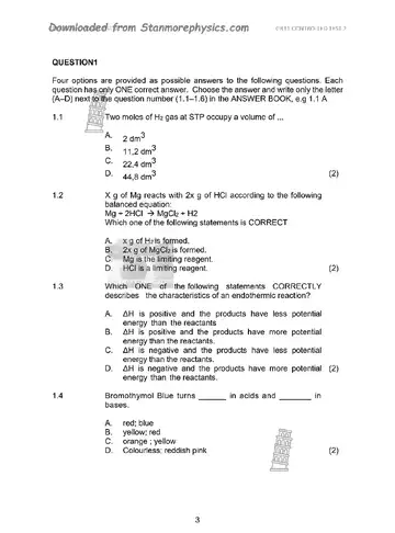 Physical Science Grade 11 September 2023 (Limpopo) question paper, first page of questions