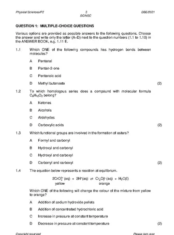 Physical Science Grade 12 May/June 2021 Paper 2 question paper, first page of questions