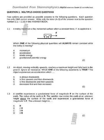 Physical Science Grade 12 March Test 2023 (Gauteng) question paper, first page of questions