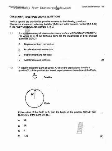 Physical Science Grade 12 March Test 2023 question paper, first page of questions