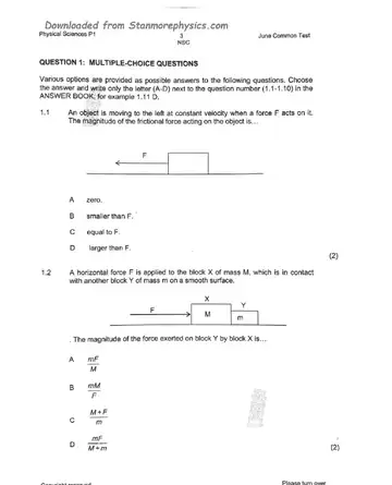 Physical Science Grade 12 June 2023 Paper 1 (KwaZulu-Natal) question paper, first page of questions