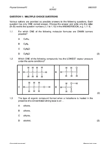 Physical Science Grade 12 May/June 2023 Paper 2 (National DBE) question paper, first page of questions