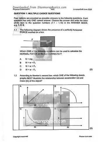 Physical Science Grade 12 June 2025 Paper 1 (Limpopo) question paper, first page of questions