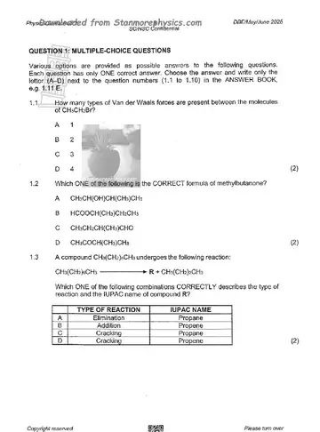 Physical Science Grade 12 May/June 2025 Paper 2 (National DBE) question paper, first page of questions