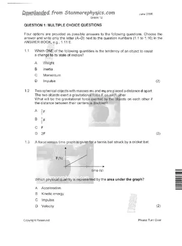Physical Science Grade 12 June 2026 Paper 1 (KwaZulu-Natal) question paper, first page of questions