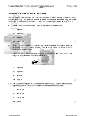 Physical Science Grade 12 June 2026 Paper 1 (North West) question paper, first page of questions