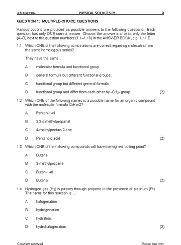Physical Science Grade 12 June 2026 Paper 2 (Eastern Cape) question paper, first page of questions