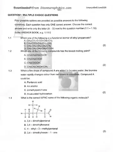 Physical Science Grade 12 June 2026 Paper 2 (Limpopo) question paper, first page of questions