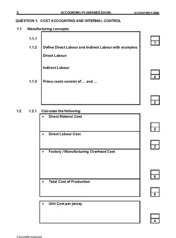Physical Sciences Grade 10 November 2020 Paper 2 question paper, first page of questions