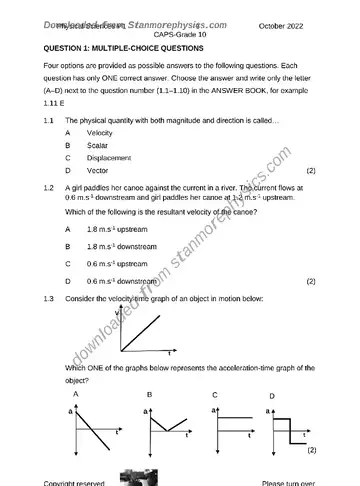 Physical Sciences Grade 10 November 2022 Paper 1 (Eastern Cape) question paper, first page of questions