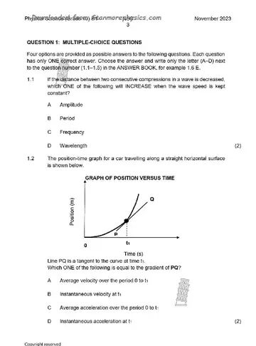 Physical Sciences Grade 10 November 2023 Paper 1 question paper, first page of questions