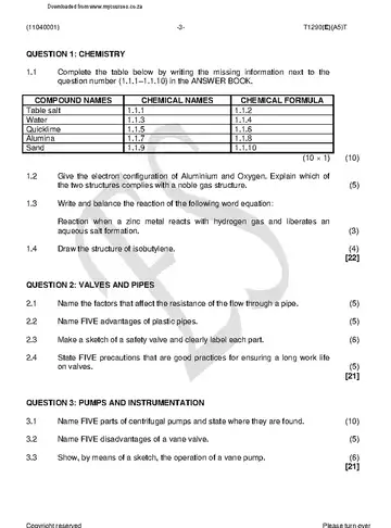 Plant Operation Theory N1 April 2018 question paper, first page of questions