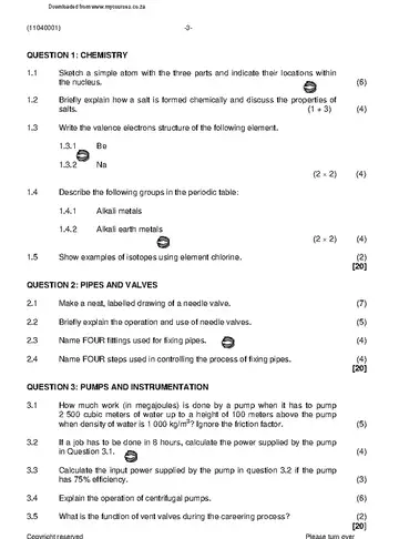 Plant Operation Theory N1 November 2019 question paper, first page of questions