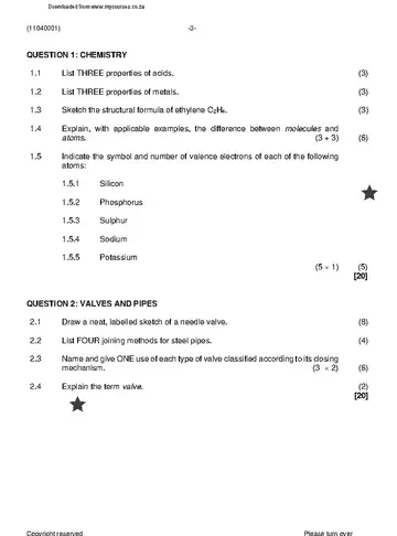 Plant Operation Theory N1 November 2022 question paper, first page of questions