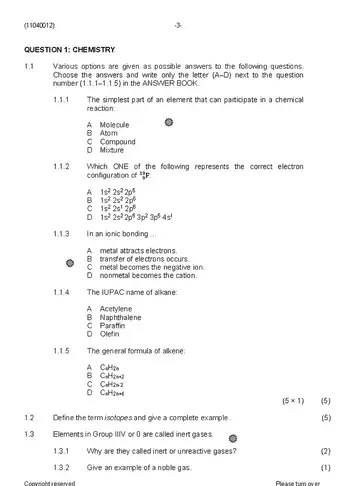 Plant Operation Theory N2 August 2019 question paper, first page of questions