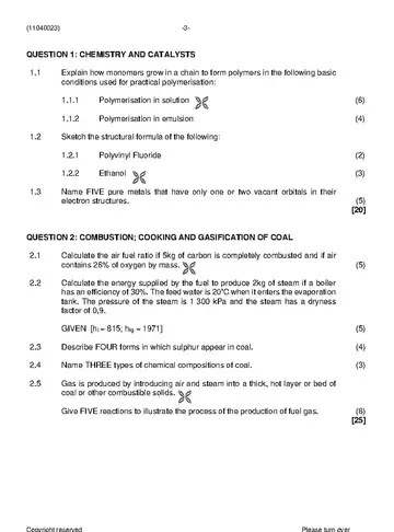 Plant Operation Theory N3 August 2021 question paper, first page of questions