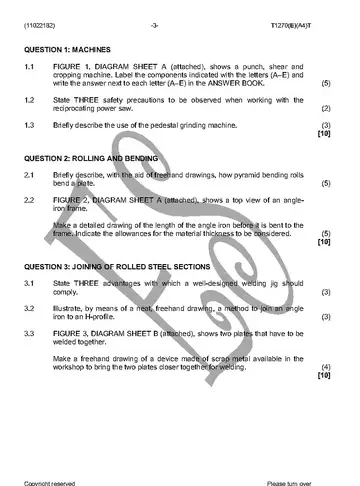 Platers Theory N2 April 2016 question paper, first page of questions