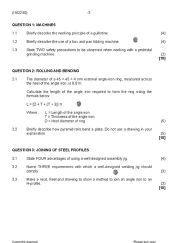 Platers Theory N2 April 2020 question paper, first page of questions