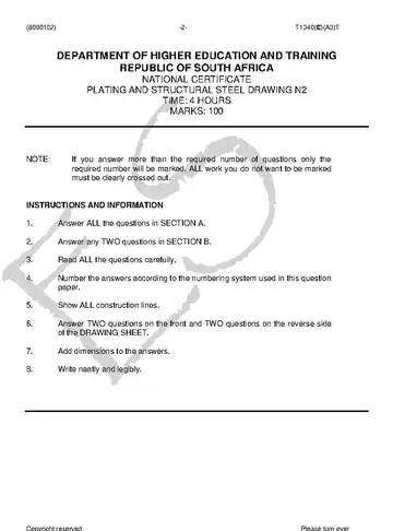 Plating and Structural Steel Drawing N2 August 2018 question paper, first page of questions