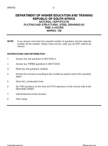 Plating and Structural Steel Drawing N2 August 2019 question paper, first page of questions