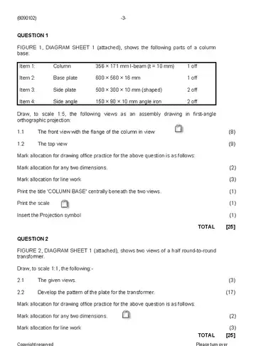 Plating and Structural Steel Drawing N2 April 2020 question paper, first page of questions