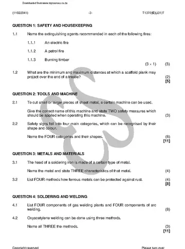 Plumbing Theory N1 August 2018 question paper, first page of questions
