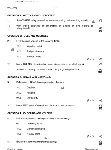 Plumbing Theory N1 April 2019 question paper, first page of questions