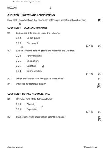 Plumbing Theory N1 August 2019 question paper, first page of questions