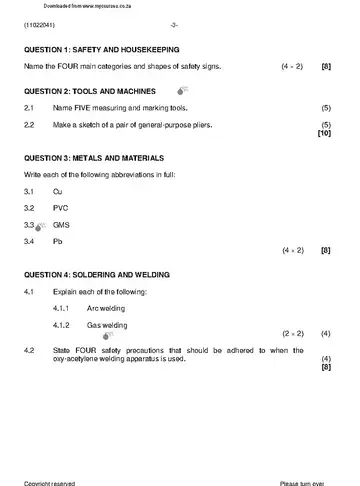 Plumbing Theory N1 November 2019 question paper, first page of questions