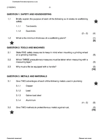 Plumbing Theory N1 November 2022 question paper, first page of questions