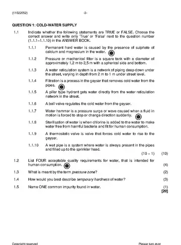 Plumbing Theory N2 August 2021 question paper, first page of questions