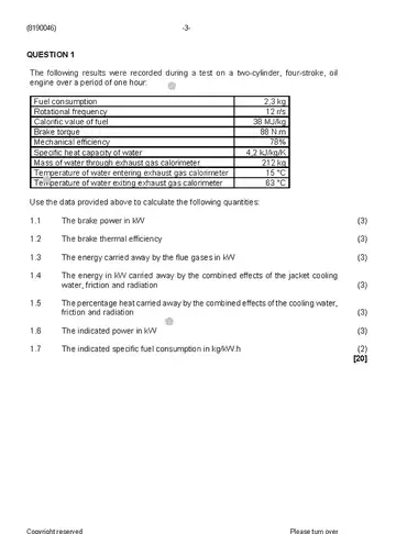 Power Machines N6 August 2019 question paper, first page of questions