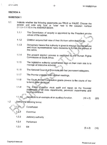 Public Administration N4 November 2014 question paper, first page of questions