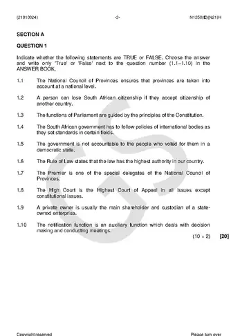 Public Administration N4 November 2018 question paper, first page of questions