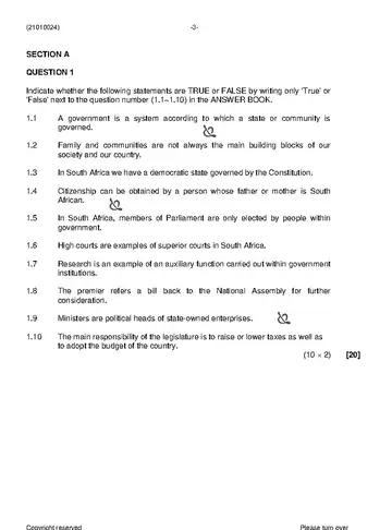 Public Administration N4 November 2020 question paper, first page of questions