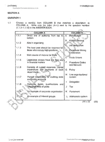 Public Administration N5 November 2014 question paper, first page of questions
