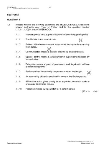 Public Administration N5 November 2019 question paper, first page of questions