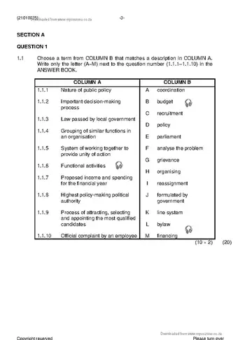 Public Administration N5 November 2020 question paper, first page of questions