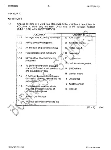 Public Administration N6 June 2014 question paper, first page of questions